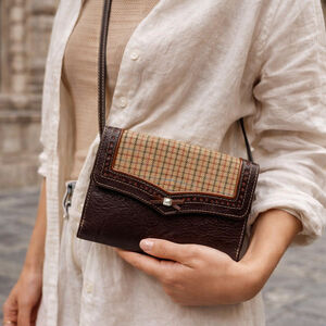 Brighton Leather Plaid Crossbody Wallet Bag Brown Vintage Organizer Purse